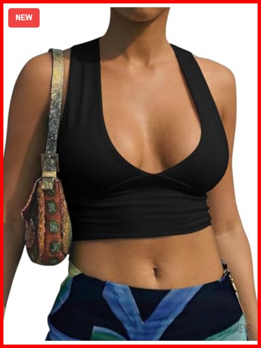 Women's Sexy Deep V Neck Crop Top Back Cutout Racerback Tank